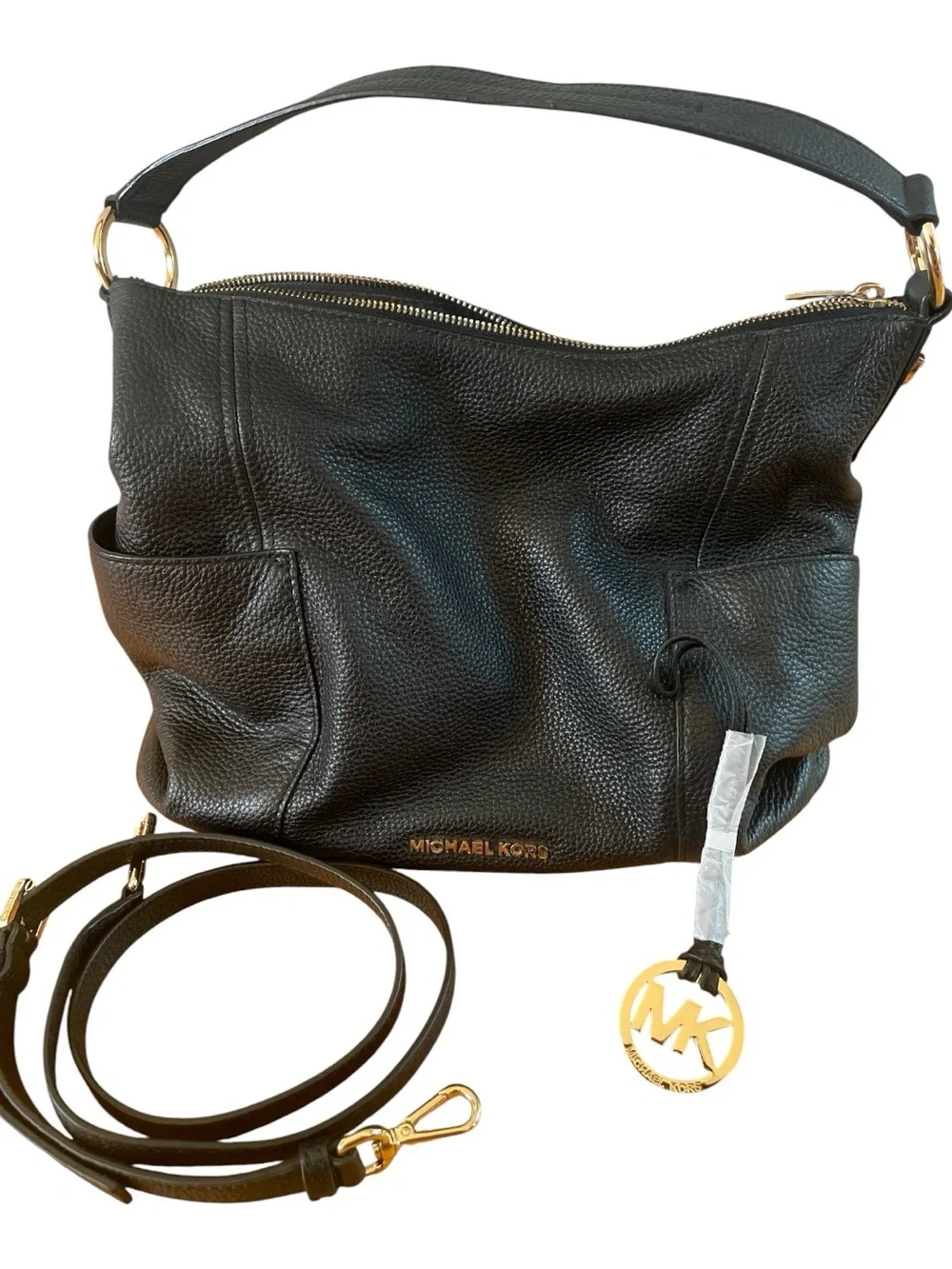Michael Kors Bedford Convertible Hobo Bag Black Pebbled Leather Crossbody
